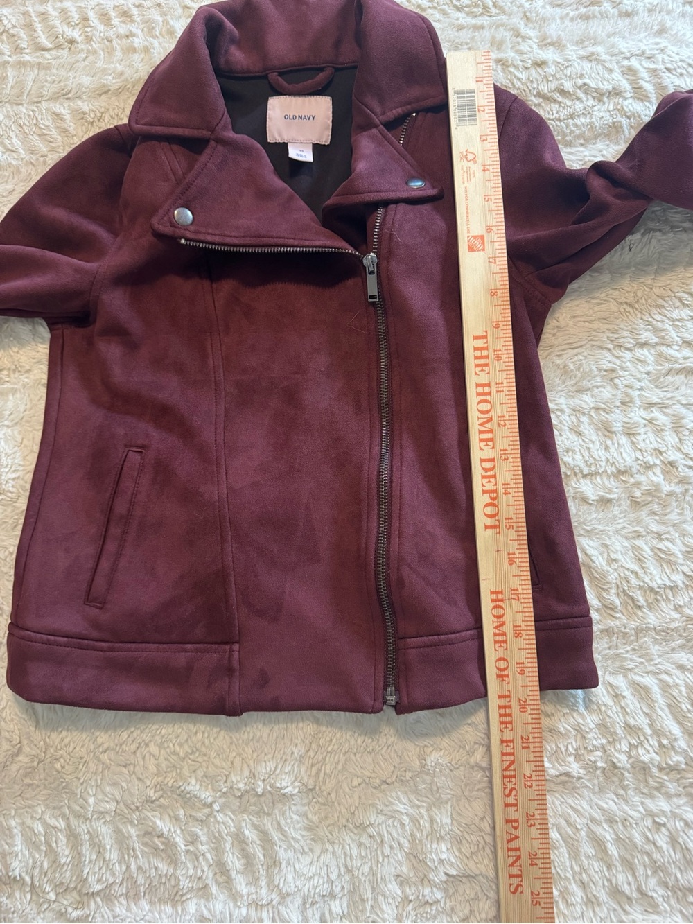 Old Navy Burgundy Faux Suede Moto Jacket Zip Biker Motorcycle Layering - Picture 4 of 5